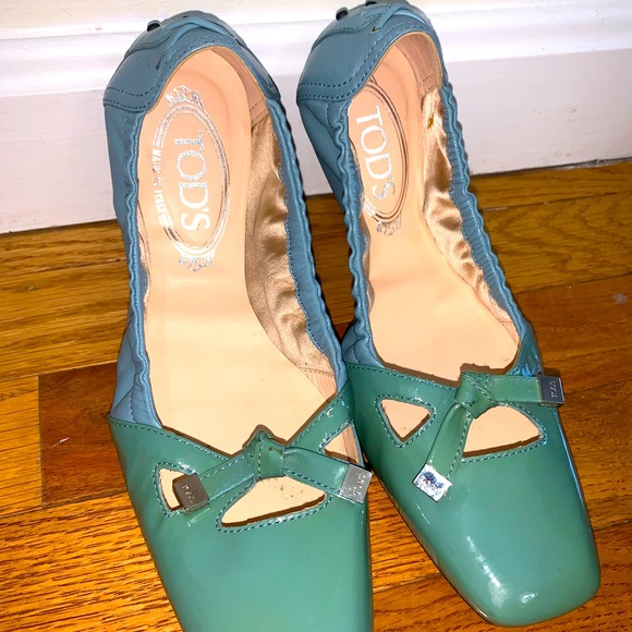 BNWT New! Women's TOD'S Colorblock Patent Leather Green-Blue Ballerina Flats - Picture 3 of 8